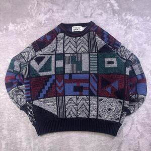 VTG 90s Trend Basics Sweater Men’s XL Geometric Abstract Grandpa Knit Multicolor